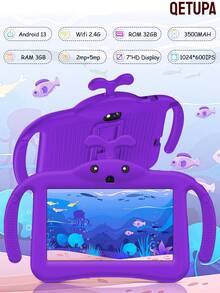 Qetupa 3GB RAM + 32/64GB Whale 7-Inch Tablet PC For Kids / 1.3GHz Quad-Core Processor / Android 13 System / MTK8321 Chip / 1024x600 HD IPS Display / 2MP + 5MP Dual Camera / 3500mAh Large Battery / WiFi Compatible, Parental Control - Violet Purple - View 1