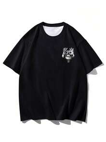 Áo thun nam tay ngắn dáng rộng phong cách Gothic Punk in hình đầu lâu, kiểu dáng đường phố. - màu đen - Xem 8