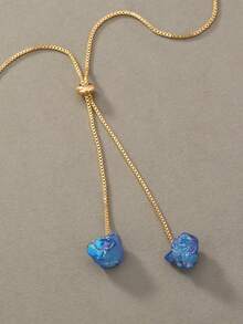 Nooxian 1件 时尚可调节蓝色紫水晶天然石吊坠项链 - 金黃色 - 查看 6