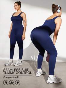 1件装女士无缝束腰连体衣，大码塑身衣 - 藏蓝色 - 查看 7
