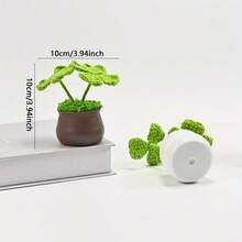 Artificial Plant Potted, Hand-Crocheted Four-Leaf Clover Potted Plant, Home/Office Desk Decor, Unique Handmade Woven Gift For Wife/Girlfriend/Sister/Mother, Valentine's Day/Birthday/New Year Decoration - Multicolor - View 6