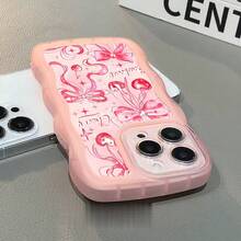 1pc Fashionable Transparent Wavy Irregular Protective Phone Case, Cherry Blossom Bow Design, Ideal Daily Choice For Women, Compatible With IPhone 17 Air/17 Pro/17 Pro Max/17/16e/16/15/14/13/12/11/X/XR/8/7 And Galaxy A14/A15/A54/S24/S24 Ultra Series - Pink - View 4