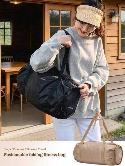 1 pieza Bolsa de deporte plegable de moda, bolsa de yoga impermeable de gran capacidad, bolso de mano y bolso de hombro portátil para viajes cortos