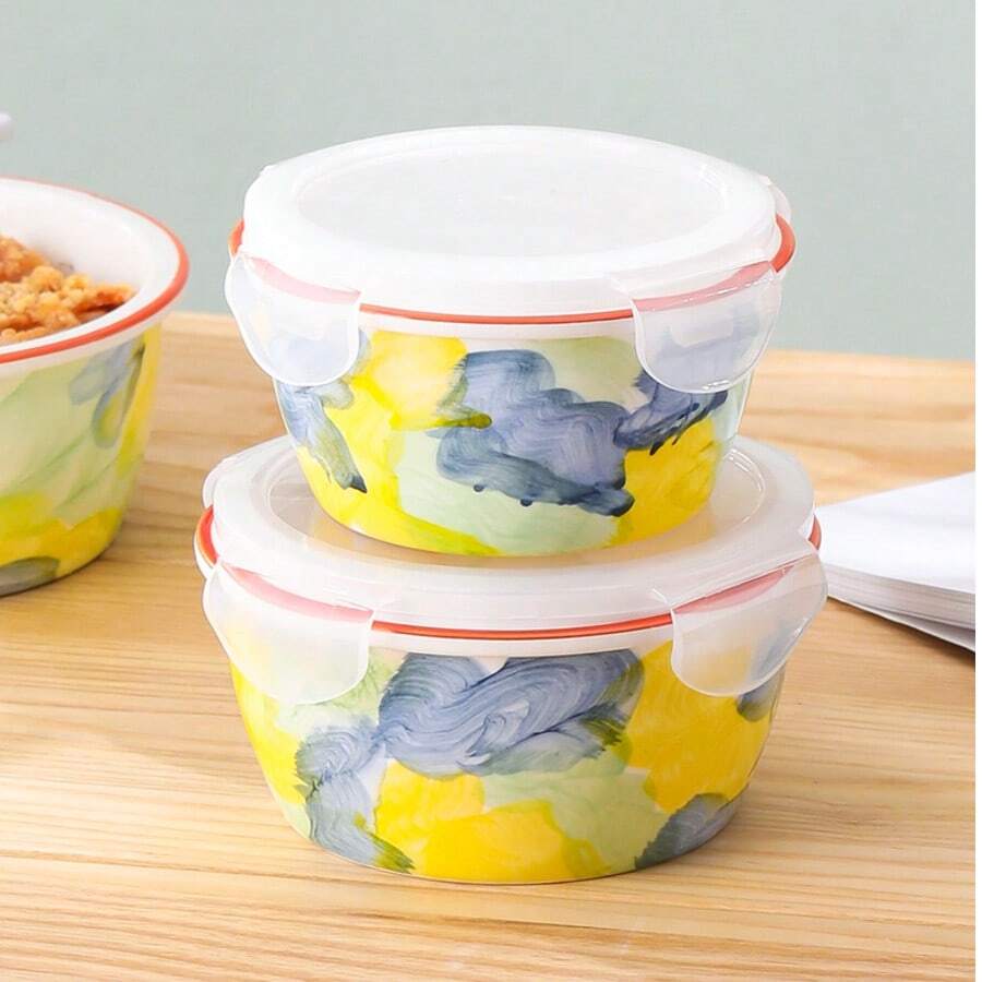 带盖陶瓷食品储存容器，密封午餐盒 - 彩色 - 查看 1