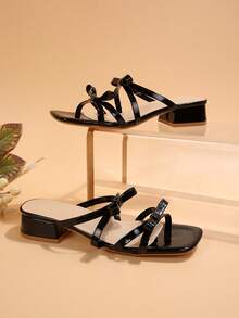 FVPFVP French Chunky Heel Sandals, Sexy Open Toe High Heel Shoes With Bowknot Strap For Women, Summer - Black - View 6