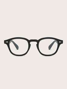 1副男士哑光黑色PC镜框极简纯色铆钉时尚眼镜 - 亮黑 - 查看 4