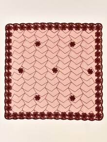 1PC Women Fashion Square Hijab Lace Edge Embroidered Geometric Veil Lightweight Elegant Headscarf For Daily & Abaya Matching - Burgundy - View 2