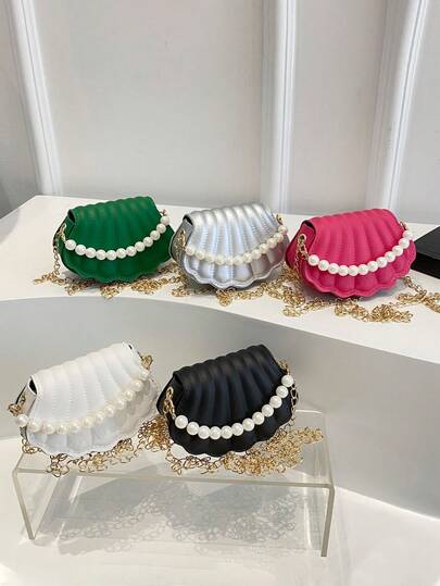 1 Pc Shell Shaped Quilted Crossbody Bag, Pearl Handheld Mini Handbag,Shoulder Bag,Purse, Lightweight Chain Bag – Ideal For Girls, Teens, Students,Young Ladies , Perfect For Daily Use, Casual Outings, Shopping Trips, Holiday Gatherings