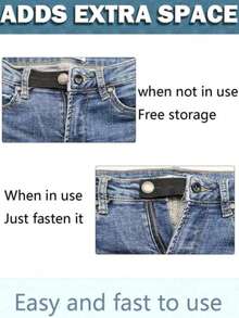 5件/2件套弹性腰带延长器，可调节腰带延长扣，腰带延长器，弹性可调节裤子延长器，裤子纽扣延长器，孕妇裤弹性纽扣，可调节纽扣延长器，适用于裤子和孕妇裤腰部延长 - 黑色 - 查看 7