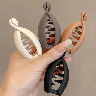 4个哑光纯色香蕉形发夹，简约防滑强力夹子，竖向夹子设计，适合各种发质，女士和女孩日常休闲发饰