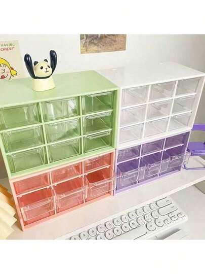 1pc Compact 9-Drawer Mini Storage Organizer - Transparent Plastic, Stackable Design For Desk, Office, Bedroom, Kitchen - Ideal For Makeup, Jewelry, Stationery & Small Tools, Jewelry Boxes