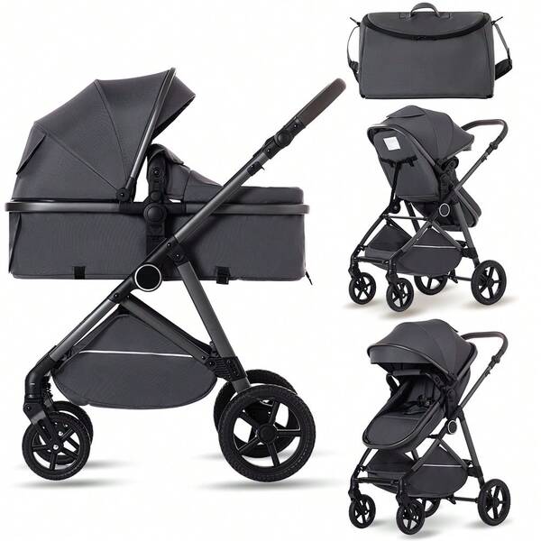 Passeggino dal design alto; può stare seduto e sdraiato; secondo meccanismo di piegatura; dalla nascita al bambino piccolo; utilizzo con una sola mano