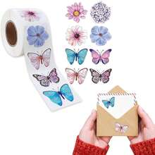 500pcs Butterfly Flower Stickers Roll - Self-Adhesive, Butterfly & Flower Shaped Stickers For Decorating Gift Boxes, Glossy Surface Non-Sticky Labels, Suitable For Gifts And Crafts, Kitchen Preservation Products, Home Storage, Home Decor - Multicolor - View 1