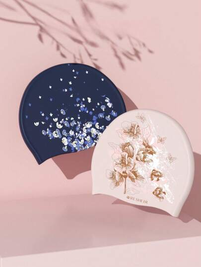 2 piezas Gorro de natación de silicona de gran tamaño - Diseño antideslizante y antifricción, gorro de natación profesional para adultos con estampado de moda, ajuste cómodo, adecuado para entrenamiento de natación y uso diario