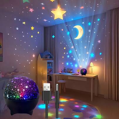 1pc RGB Star Light, Galaxy Moon Projection Night Light | Party Decor Lamp, Bedroom Night Light, Ambiance Lamp, Room Decor Essential, Tabletop Projector
