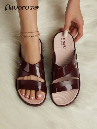  LUOFU New Summer Women Criss-Cross Thick Sole Sandals, Fashion Outdoor Casual Comfortable Beach Slip-On EVA Non-Slip Slippers