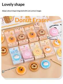 Capybara Donut Shaped Erasers, Cute Cartoon Design, Clean, Minimal Waste, Student Encouragement Small Gift Stationery, Classroom Reward Supplies - Multicolor - View 6