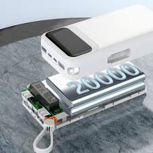 Portable Power Bank, 10000mAh/20000mAh High-Capacity Battery, Compact And Portable, Built-In 4-In-1 Cable Support, Ideal For Daily Commutes, Home Use, Travel, And More. - White - View 3