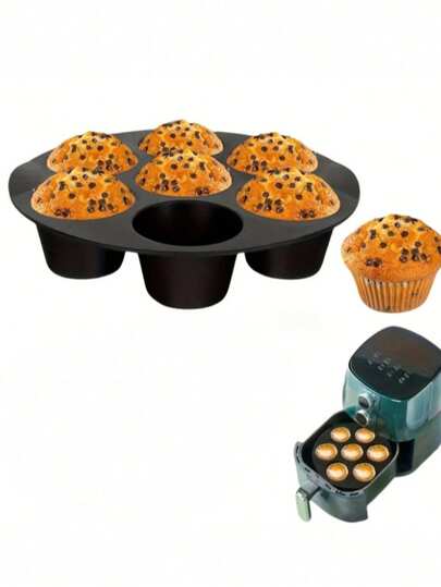Conjunto de 2 formas de silicone para muffins com 7 cavidades e forro para fritadeira a ar, antiaderente e reutilizável, com forminhas para cupcakes, próprio para micro-ondas, acessórios de cozinha, compatível com a maioria dos modelos de fritadeira a ar, ideal para casa, cozinha, varanda, trailer, sem necessidade de eletricidade.