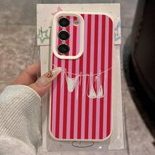 TPU Material Sweet Summer Girl Personalized Pink Striped Swimsuit Pattern Fashionable Phone Case Compatible With Samsung/A05s/A12/A13/A14/4G/A15/A21s/A23/A25/A32/5G/A34/A35/A50s/A51/A52/A53/A54/A55/A71/A72/A73/S10/S20FE/S20Ultra/S21Ultra/S22/S22Plus/S23/S24, Redmi 10C/12C/Note10/11/12/13/ProPlus/Note8/9Pro, Full Protective Soft Cover - White - View 2