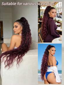 30 Inch Clip-On Ponytail Wig, Wavy Fluffy Long Curly Synthetic Fiber High Ponytail, Braided Curly Ponytail, Suitable For Women Party, Holiday Gift, Music Festival, Party Hair Accessories, Everyday Wear, Hair Salon Use, Cosplay, Wedding, Y2K, Lolita, JK, Suitable For Thin Hair, Beginners And All Skin Tones, New Year And Valentine's Day Gift, Hair Accessory - Multicolor - View 5
