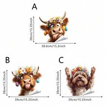 1/3pcs Removable Static Cling Window Film. Reusable Vinyl Static Cling Glass Stickers With Cute Dog & Cow Patterns, Suitable For Living Room And Home Decor - Multicolor - View 2