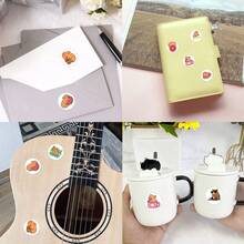 500pcs Cartoon Sticker Roll, Semi-Aquatic Herbivore Animal Stickers, Cute Cartoon Aesthetic Doodle 1 Inch Sticker Roll With 10 Pattern Labels, Suitable For Water Bottles, Laptops, Phones, Skateboards, Guitars, Luggage, Scrapbooks, Helmets, Party Decorations, Gift - Apricot - View 2