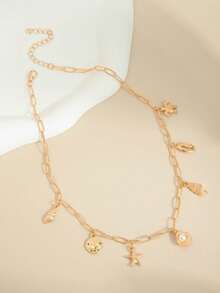 1件时尚ZA吊坠项链，复古波西米亚海滩风，饰有海星、贝壳、海龟和多吊坠设计，多层颈链，派对/节日礼物，百搭配饰 - 彩色 - 查看 5
