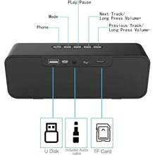 Bocina Bluetooth Portátil Altavoz portátil Bluetooth 5.0 con Sonido estéreo Ranura para Tarjeta TF FM y micrófono incorporados Altavoces portátiles para Exteriores y Viajes-B006 - como en la foto - Ver 7