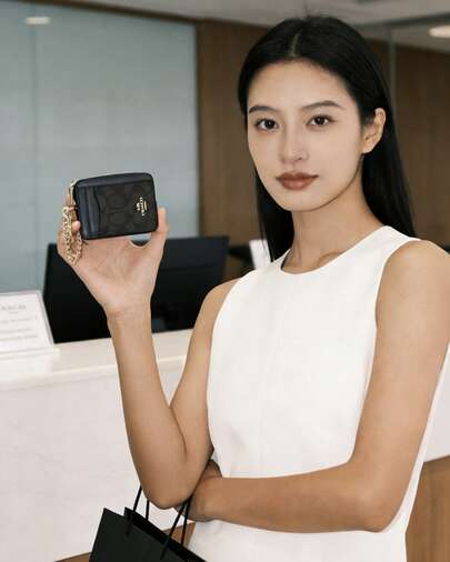 Coach Women's Coin Purse, Card Holder, ID Bag, New C-Patterned Color Matching Card Holder, Valentine's Day Gift