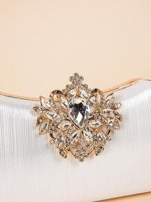 Luxury Rhinestone Evening Bag For Carnival, Shiny Wedding Dress Purses, Glamorous,Elegant,Exquisite Small Rhinestone Decor Boxy Evening Bag For Party Dinner Bag,Clutch Bag For Party Girl,Woman,For Female Perfect For Party,Wedding,Prom,Dinner/Banquet,Best Gift For Women's Clip Glitter Dinner Wallet For Carnival Wedding Handbag For Party And Prom - White - View 6