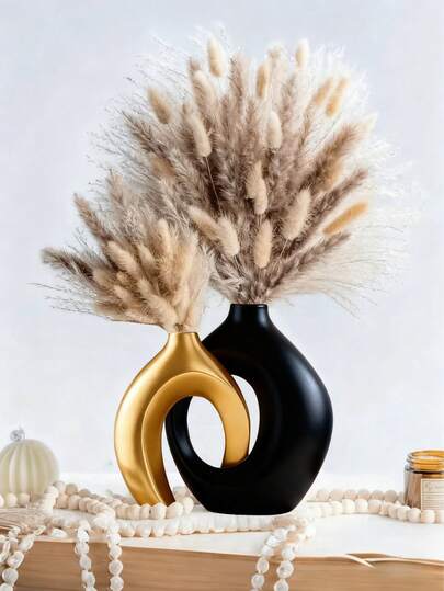 2pcs Resin Donut Flower Vase Set - Modern Vases For Home Decor, Creative White Minimalist Style Decorative Flower Vases For Dining Table, Living Room, Entryway, Bookshelf, Fireplace Mantel