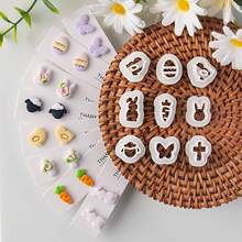 9件/盒可爱卡通软陶耳环模具，兔子和绵羊造型粘土耳环耳钉制作工具套装，适用于DIY项链和吊坠，适合初学者和珠宝艺术家，聚合物粘土耳环制作工具套装 - 白色 - 查看 1