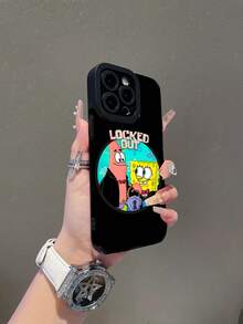 SpongeBob SquarePants 1个卡通创意海绵宝宝图案竖条纹手机保护壳，适用于三星/苹果17/16/15/14/13/12/11 Pro Max/12 Pro/14 Plus等型号 - 彩色 - 查看 4