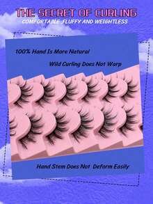 7对仿貂毛假睫毛，自然蓬松3D浓密型，柔软交叉纤长款，适合派对旅行妆容（MA08）假睫毛，睫毛，假睫毛，假睫毛 - 黑色 - 查看 4