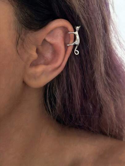 1 pieza Pendientes con clip con forma de oreja de gato, adecuados para el uso diario de las mujeres