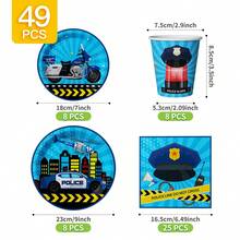 1 Set Detective Adventure Disposable Plates, Napkins, Cups Party Supplies, Serves 8 Guests, Disposable Paper Plates Party Tableware Suitable For Birthday, Wedding, Theme Party, Family Picnic - Multicolor - View 9
