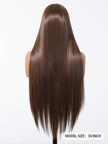 Elegant Brown Lace Front Wig For Women - Natural Look, Heat Resistant Synthetic Fiber, Long Straight Hair, 13x4 Lace Area, Suitable For Daily Wear And Parties, Valentine's Day Use, Synthetic Lace Front Wig - Brown - View 4