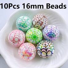 10Pcs 16mm Spider Web Round Acrylic Beads Spacer Loose Bead For Jewelry Making Accessory Beads DIY - 10 hạt cườm in hình mạng nhện 16mm - Xem 7