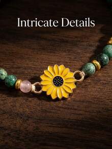 1 pieza Pulsera ajustable hecha a mano con cuentas de piedra natural de girasol, adecuada para uso diario de mujeres, regalo, de primavera a verano - Multicolor - Ver 3