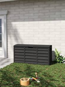 LIVINGANDHOME 1 Piece Black PP Outdoor Storage Deck Box 290L Lockable Hinged Top Weather Resistant Garden Organizer - Black 290L - View 5