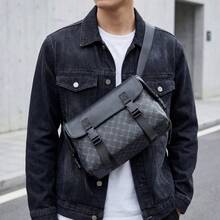 New Plaid Multi-Pocket One Shoulder Messenger Bag, Large Capacity Storage, Adjustable Strap, Men's Backpack - Black - View 10