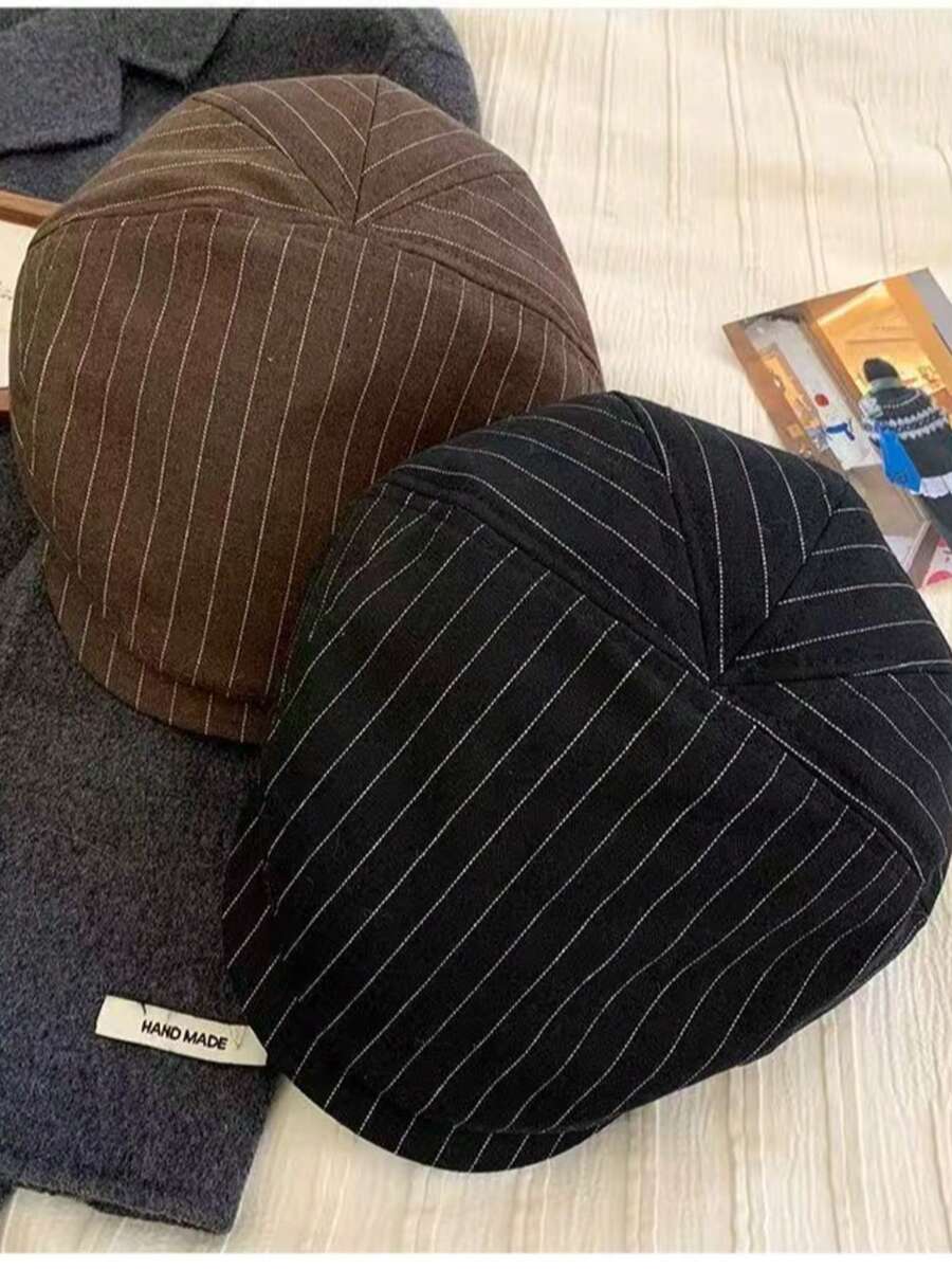 复古条纹报童帽，男女皆宜的英伦风贝雷帽，休闲百搭 - 彩色 - 查看 1