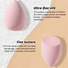 Esponja de maquillaje de tamaño grande, forma de gota de agua angulada, uso dual en seco y húmedo, no absorbente, suave y elástica, adecuada para todo tipo de piel, para base de maquillaje, corrector, BB cream, loción, esponja de maquillaje reutilizable, herramienta cosmética práctica para viajar - Rosa Pálido - Ver 7