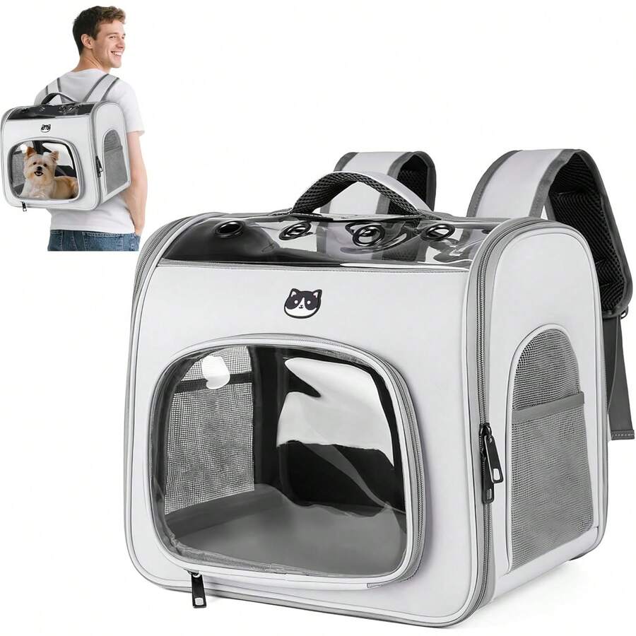 ALLSOPETS Sac à dos pliable pour chien et chat avec fenêtre respirante et crochet de , sac à dos de transport pour chien avec ouverture frontale pour les voyages, la randonnée et les promenades (Lavande) - Gris nuage - Voir 1