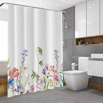 1pc Minimalist Plant Flower Shower Curtain, Modern Fashion Plant Flower Printed Shower Curtain, Perfect For Bathroom Decoration, Universal Room Decoration, Home Decoration Set, Bathroom Accessories Bath Curtain
