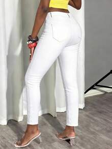 Women's Pocketed Skinny Fit Casual Jeans Spring White - White - View 3