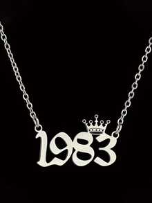 1pc Customized Stainless Steel Necklace, Elegant & Fashionable Polished, Birth Year Number Necklace, Unique Date Birthday Crown Pendant Necklace Gift, Multifunctional Casual Collarbone Chain, Holiday Gift - Multicolor - View 6