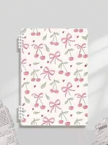 1本可爱樱桃蝴蝶结笔记本，大学生螺旋笔记本，尺寸5.5英寸 x 8.3英寸，适合工作和学习，可作为礼物送给朋友、老师、同事，笔记本封面，日记本封面，螺旋装订，耐用封面材质，返校季必备 - 多色 - 查看 10