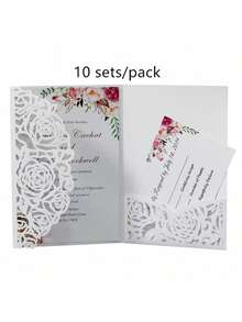 10pcs/Pack Wedding Party Invitations (With Envelopes And 2 Blank Inner Cards), Laser Cut Engagement Invite, Elegant Premium Business Greeting Cards For Holiday, Birthday,Christmas - Multicolor - View 42